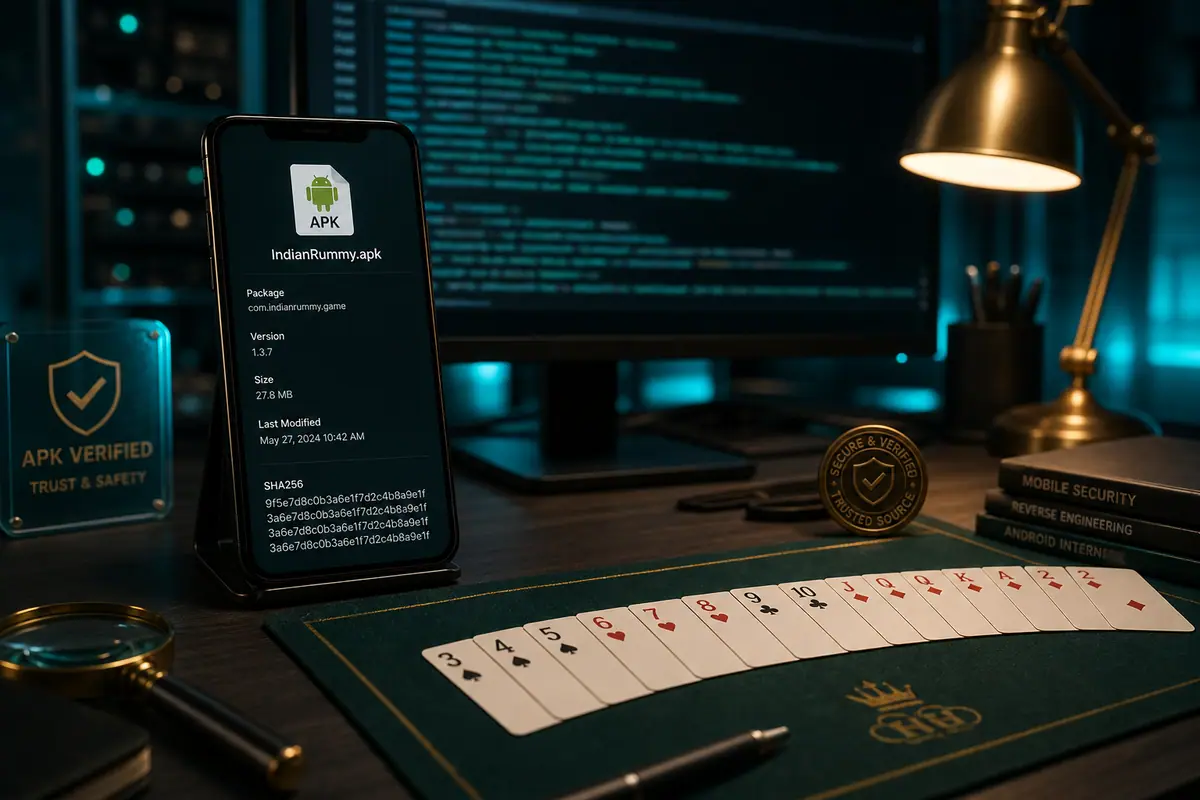 YonoAPKBonus APK source and safety guide with a phone, physical cards and a textured game table