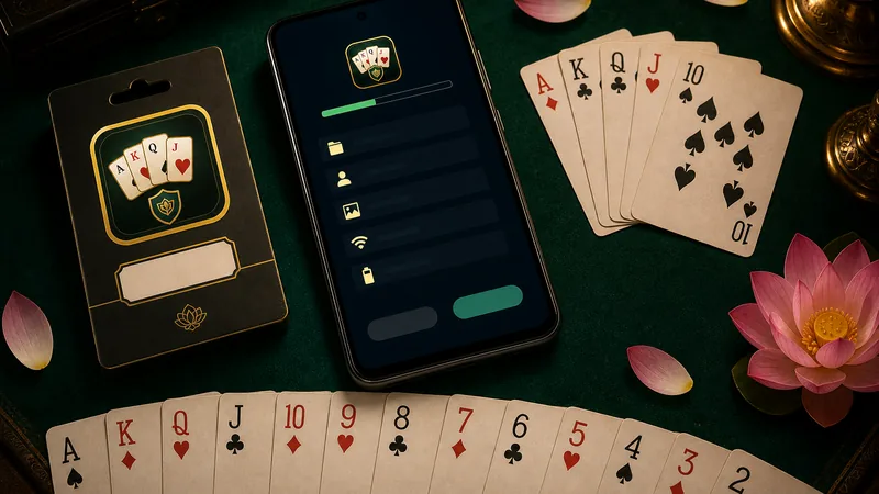 Android install desk with Yono Rummy APK guide notes and card props